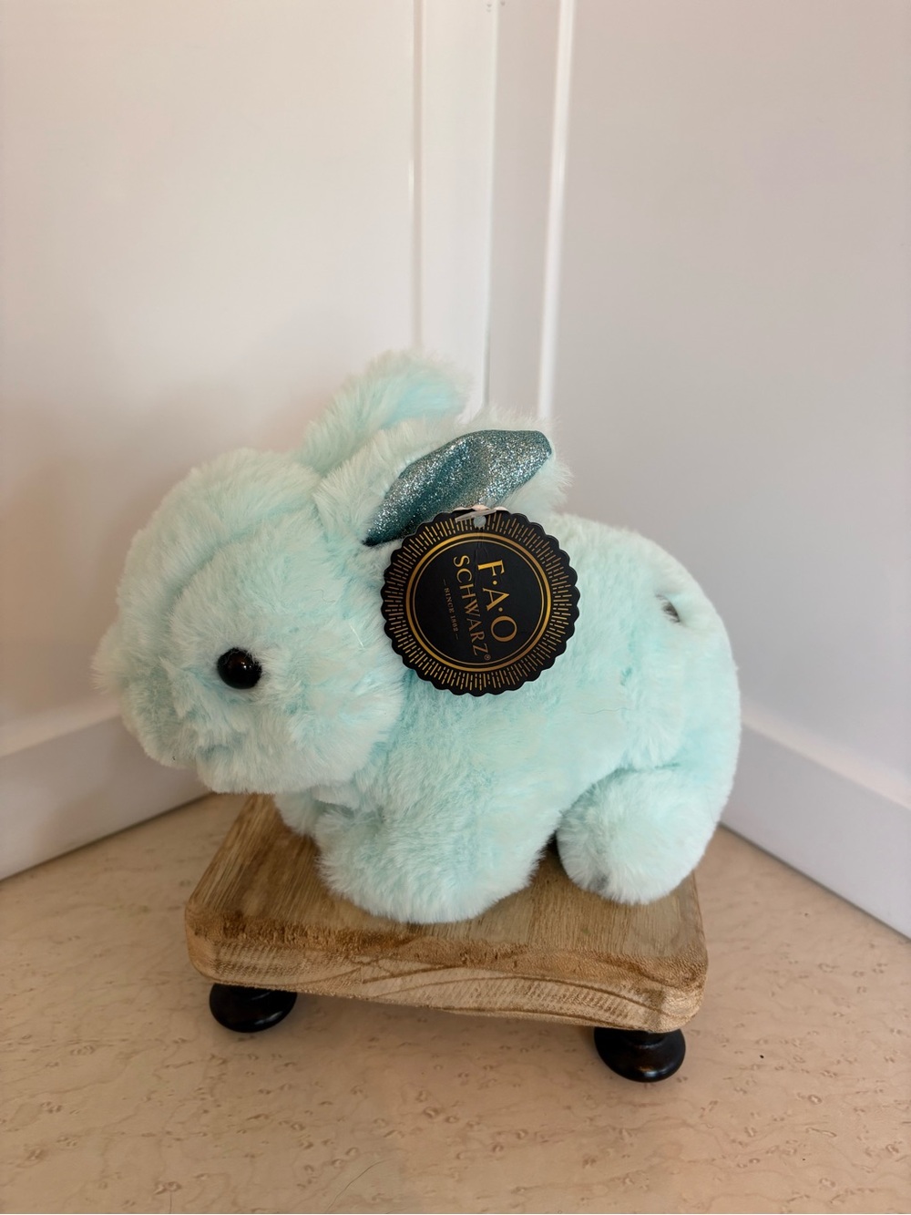 FAO Schwarz Mint Green Plush Bunny with Sparkle Ear